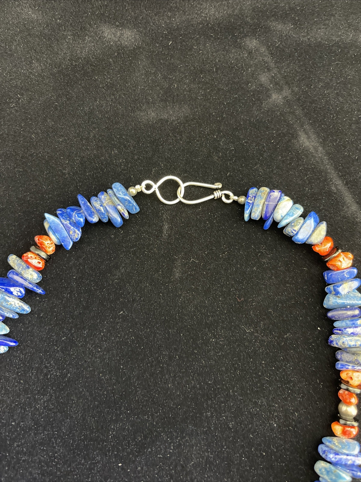 Mens Lapis Lazuli & Spiny Oyster Navajo Sterling Silver Necklace 18" 1737