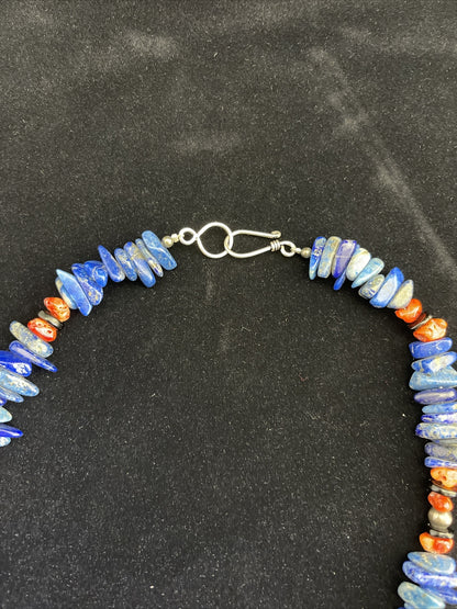 Mens Lapis Lazuli & Spiny Oyster Navajo Sterling Silver Necklace 18" 1737