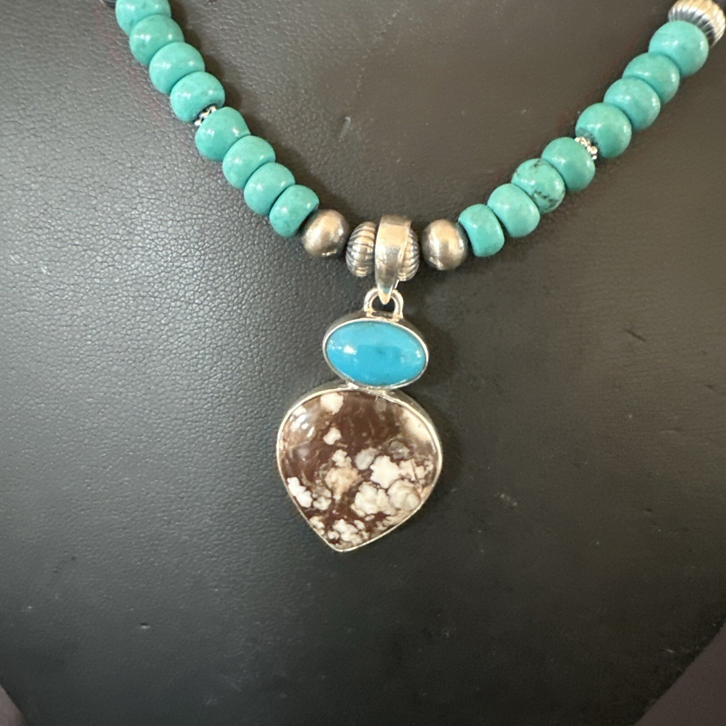 Wild Horse Sterling Silver Blue Kingman Turquoise Necklace Pendant 17899