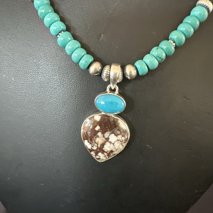 Wild Horse Sterling Silver Blue Kingman Turquoise Necklace Pendant 17899