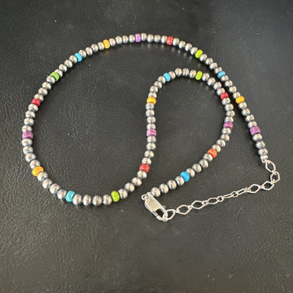 Multicolor 4mm Navajo Pearls Sterling Silver 18"  Necklace 94318