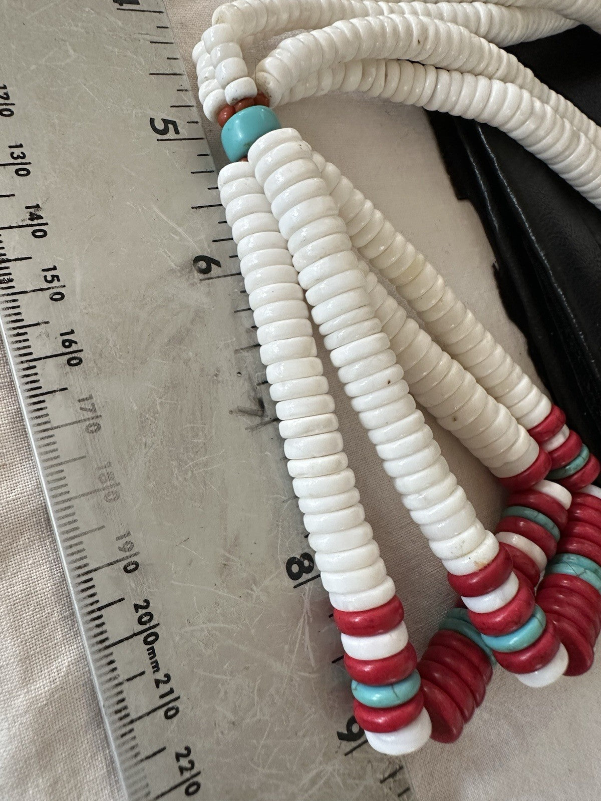 Red Coral White Turquoise 2 St Native American Santo Domingo Necklace 28" 19440