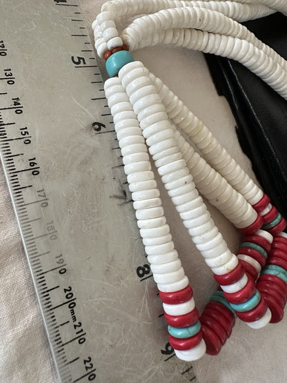 Red Coral White Turquoise 2 St Native American Santo Domingo Necklace 28" 19440