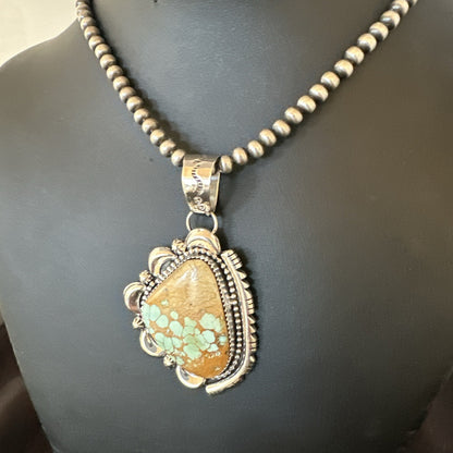 WoMens Royston Turquoise Pendant Navajo Pearls Sterling Silver Necklace 18749