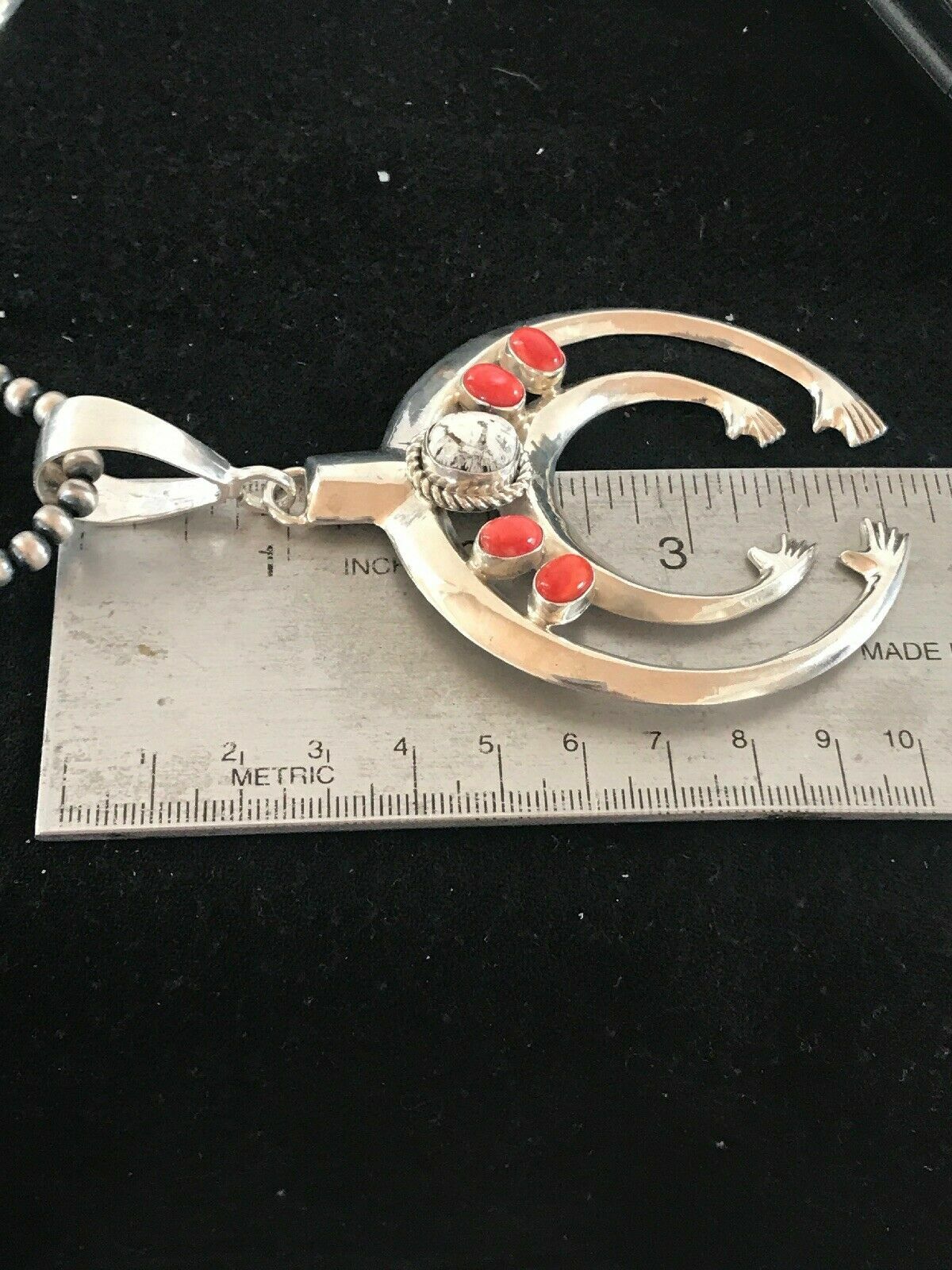 Spiny Oyster Naja Pendant Navajo Sterling Silver Squash Blossom Necklace 08508