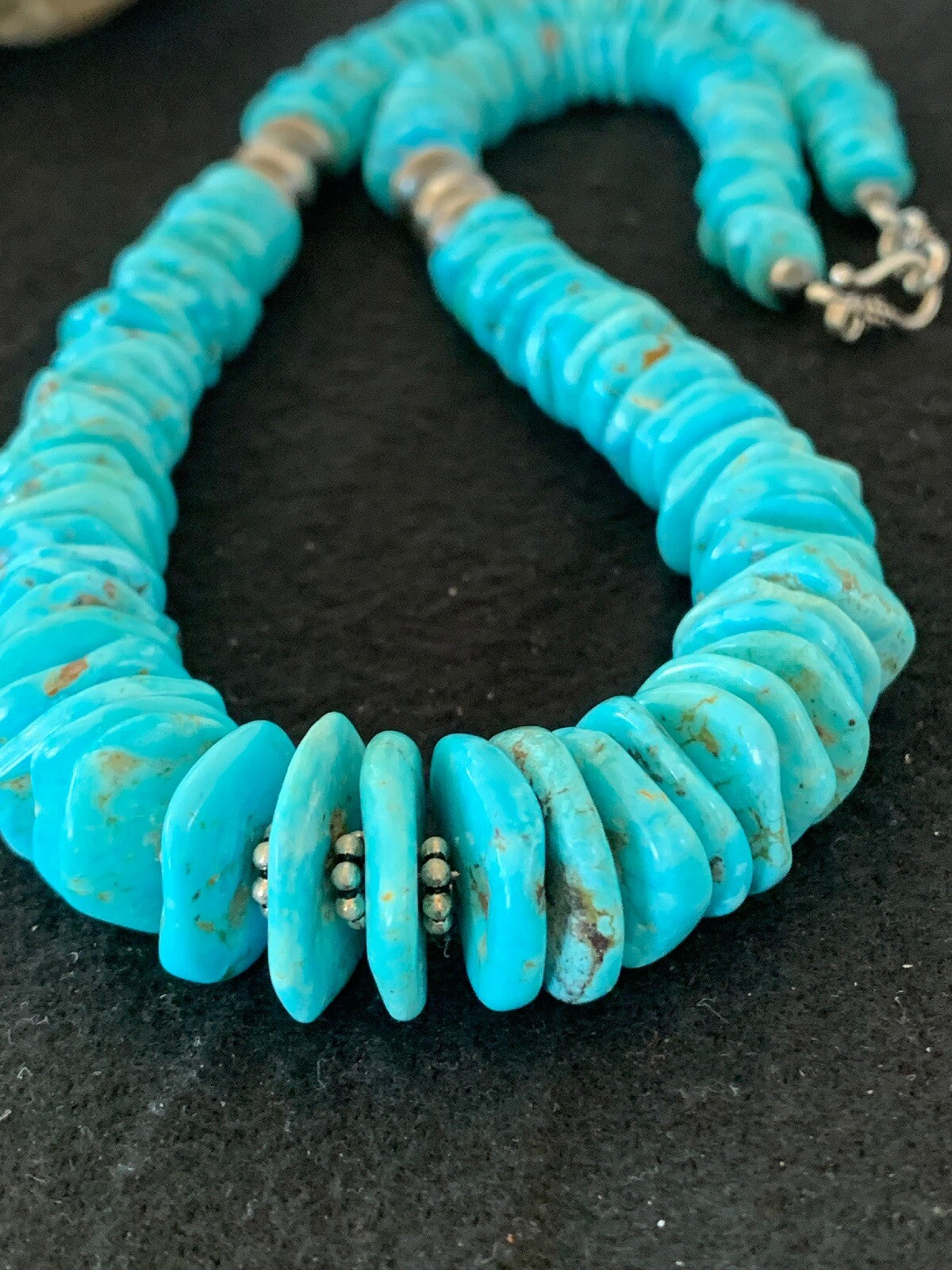Turquoise Graduated Navajo Pearls Sterling Silver Native American Necklace 4209