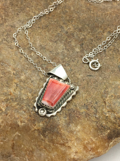 Spiny Oyster Pendant Navajo Sterling Silver Chain Necklace 2621