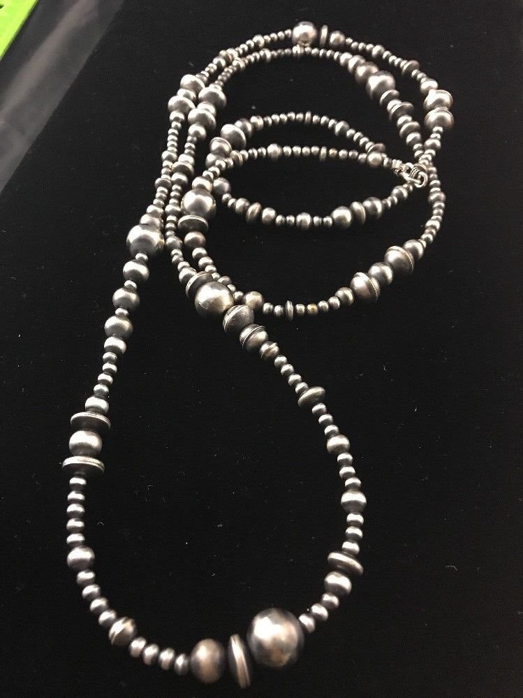 Southwestern 60” Long Navajo Pearls Sterling Silver Necklace Mixed Beads