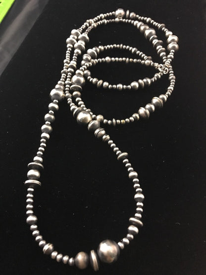 Southwestern 60” Long Navajo Pearls Sterling Silver Necklace Mixed Beads