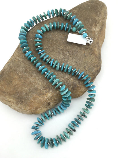 Blue Turquoise Graduated Navajo Pearls Sterling Silver Necklace 23" 01348