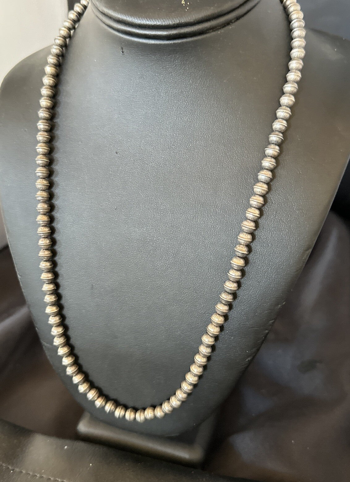 6mm Hand Stamped Bench Navajo Pearls Sterling Silver Bead Necklace 23" 90223