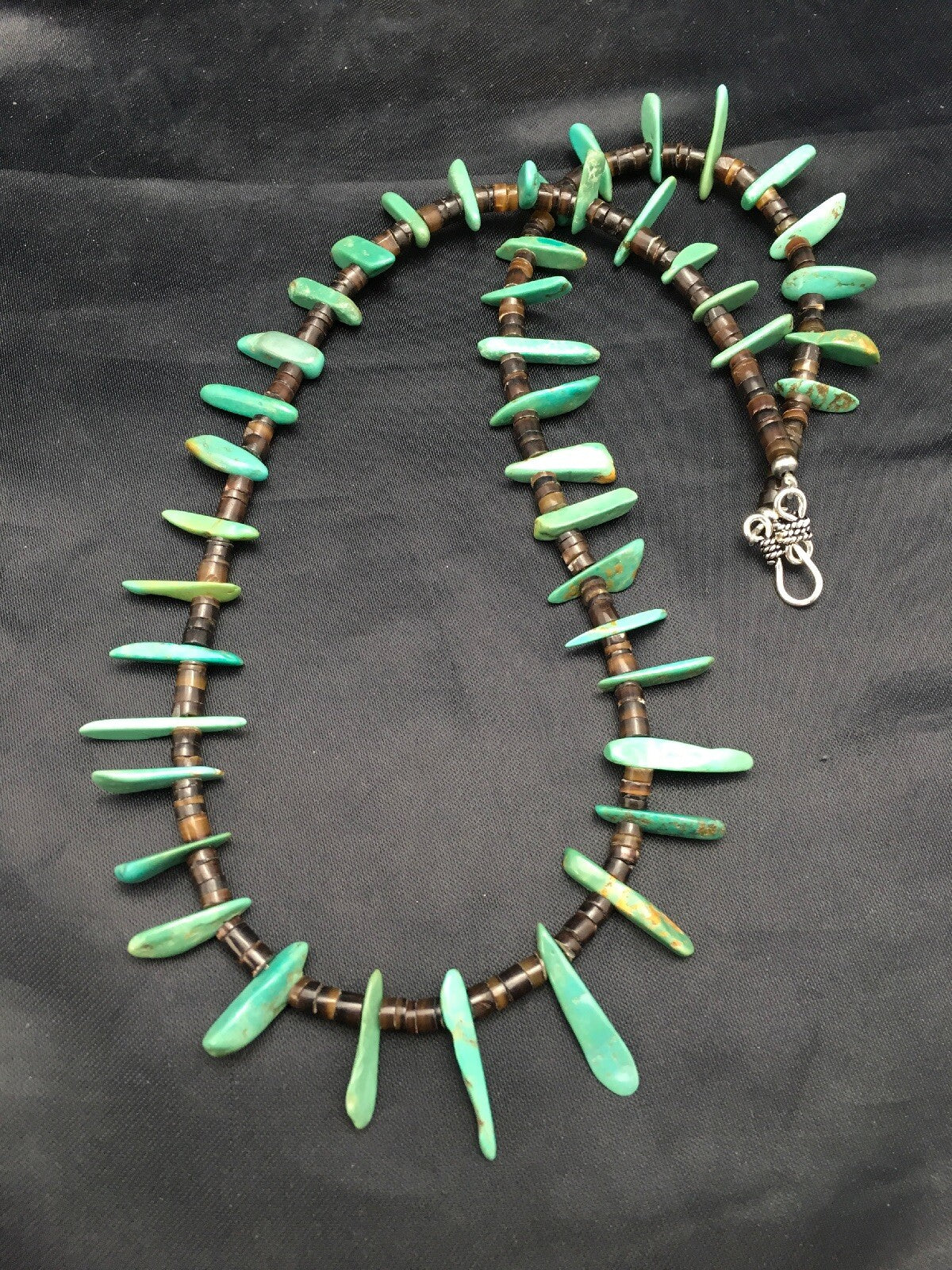 Native Green Turquoise & Bone Bead Navajo Sterling Silver Necklace 20" 03282