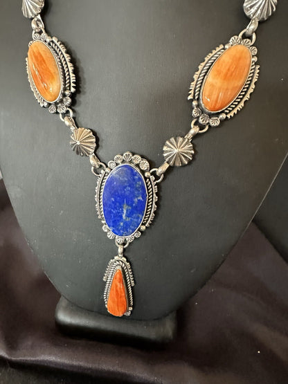 Multicolor Spiny Lapis Pendant Navajo Sterling Silver Lariat Necklace 28" 19438