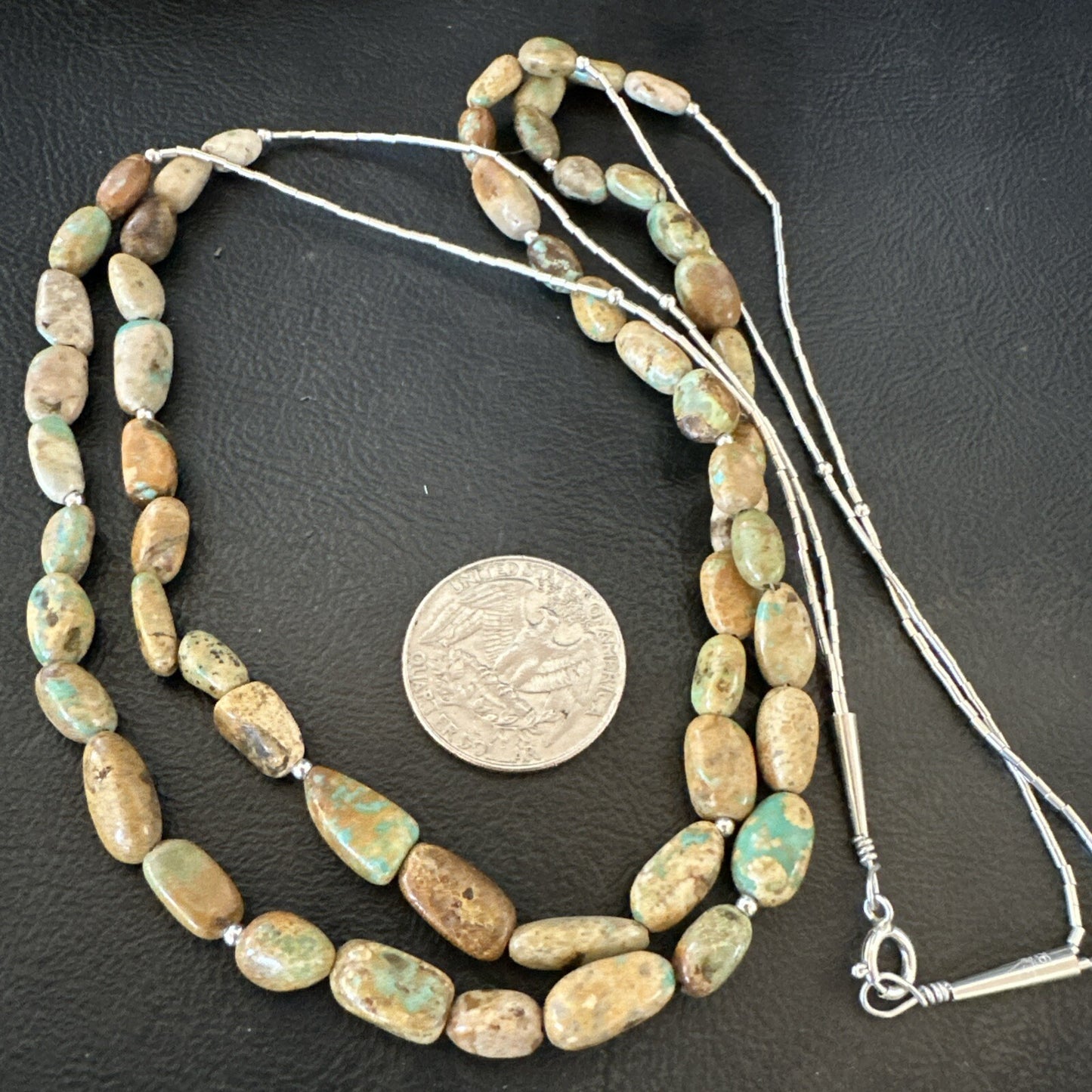 Only One Sterling Silver Heishi Green Turquoise 2 Strands Bead Necklace 18823