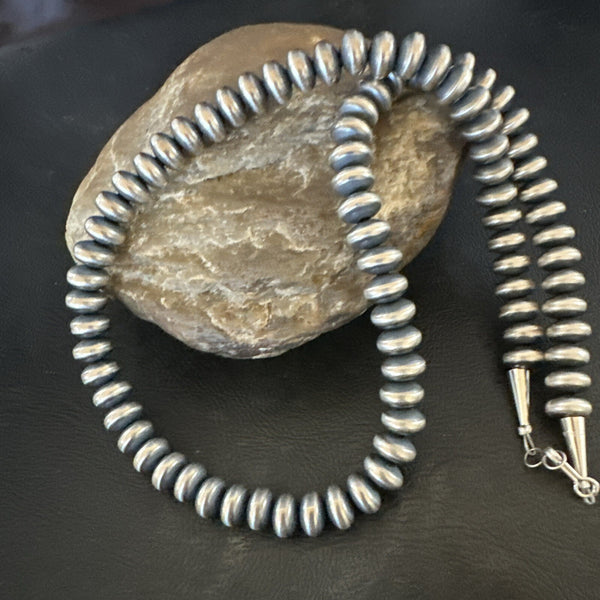 8mm Saucer Navajo Pearls 19"Hook Eye Cone Necklace | Sterling Silver | Authentic Native American Handmade | 17823