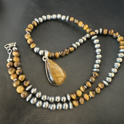 Coffee Brown Tigers Eye Sterling Silver Pendant Necklace Southwestern 18280