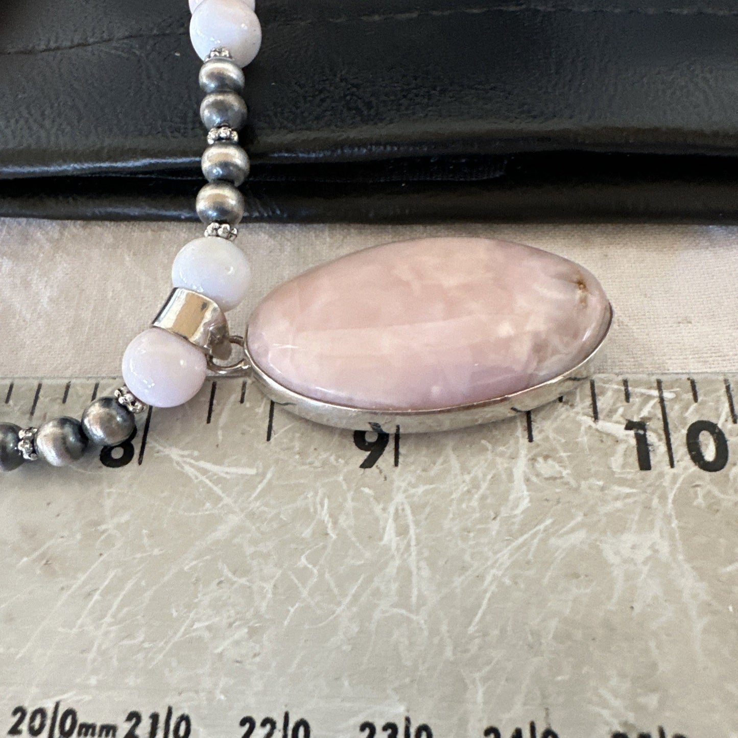 Southwestern Sterling Silver Pink Queen Conch Bead Necklace Pendant 20" 19557