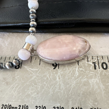 Southwestern Sterling Silver Pink Queen Conch Bead Necklace Pendant 20" 19557