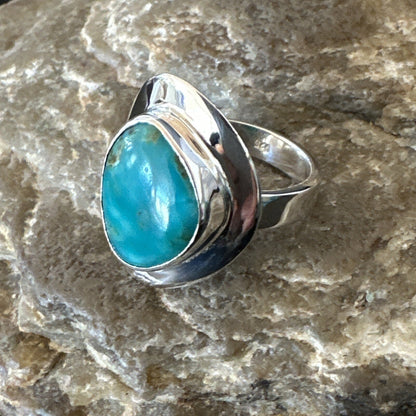 Southwestern Sterling Silver Blue Kingman Turquoise Ring Size 6 18535