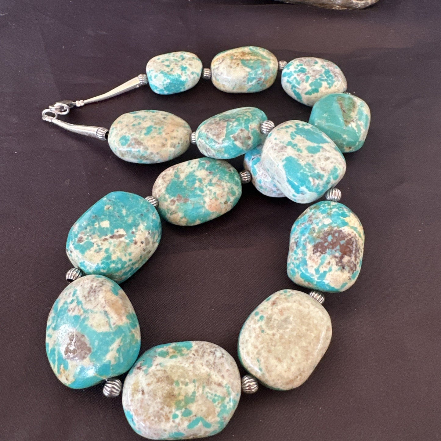 Mens Womens Chunky Blue Turquoise Navajo Sterling Silver Necklace 21” 19579