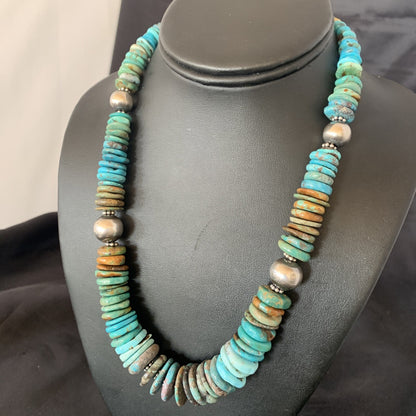 Blue Green Turquoise Navajo Sterling Silver Necklace 20" 11962