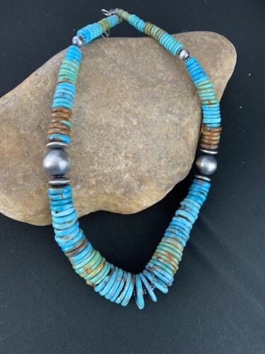 Navajo Blue Green Turquoise Graduated Necklace Sterling Silver 20" 234