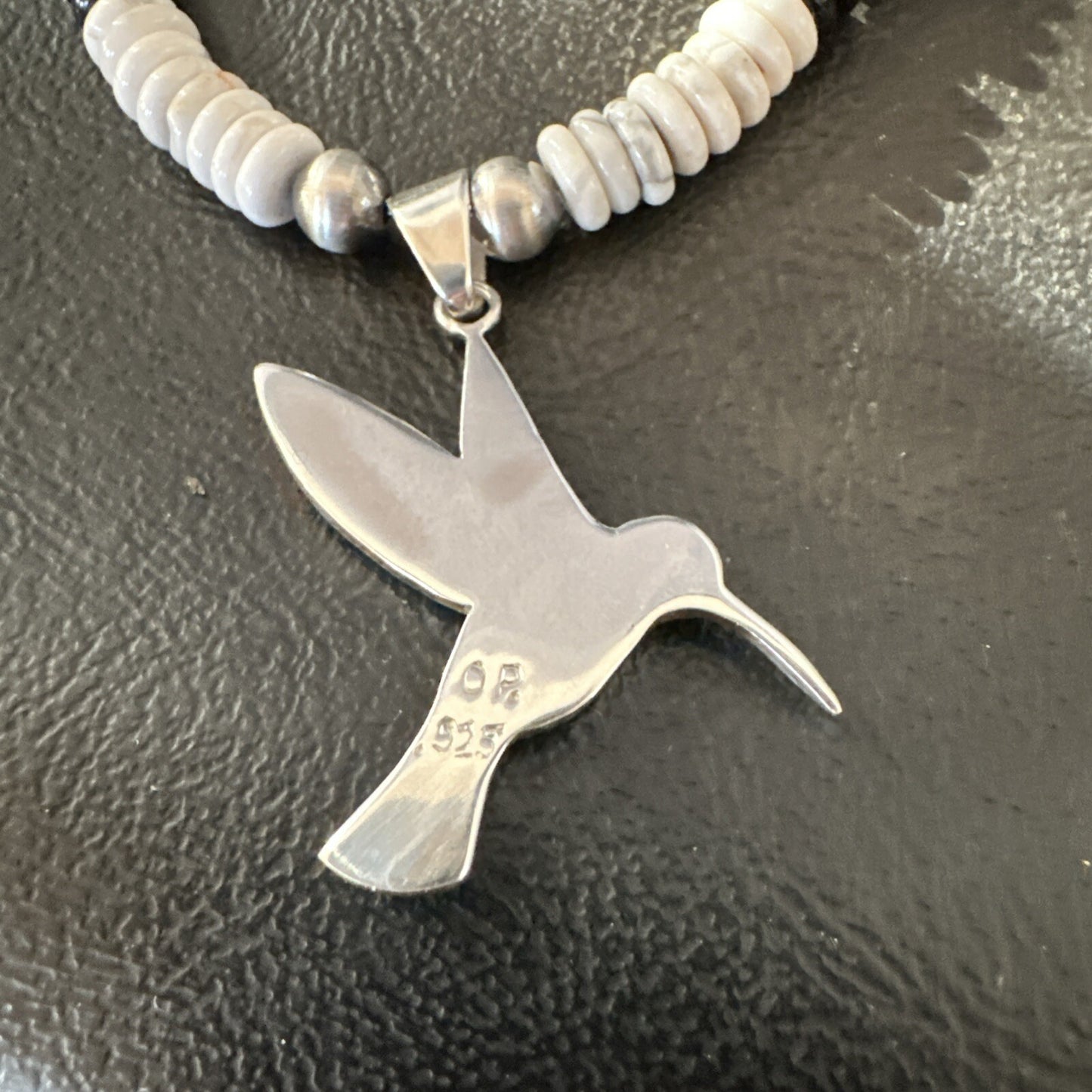 HummingBird White Buffalo Pendant Howlite Sterling Silver Necklace 18727