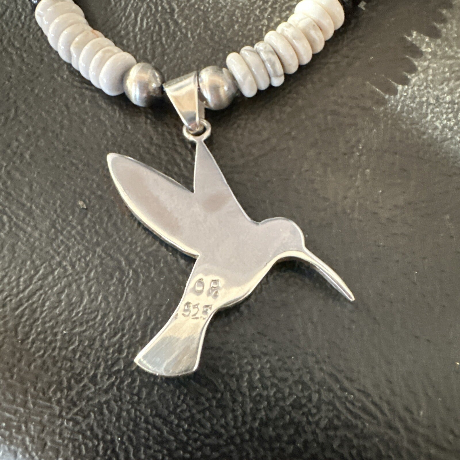 HummingBird White Buffalo Pendant Howlite Sterling Silver Necklace 18727