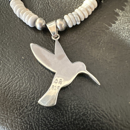 HummingBird White Buffalo Pendant Howlite Sterling Silver Necklace 18727