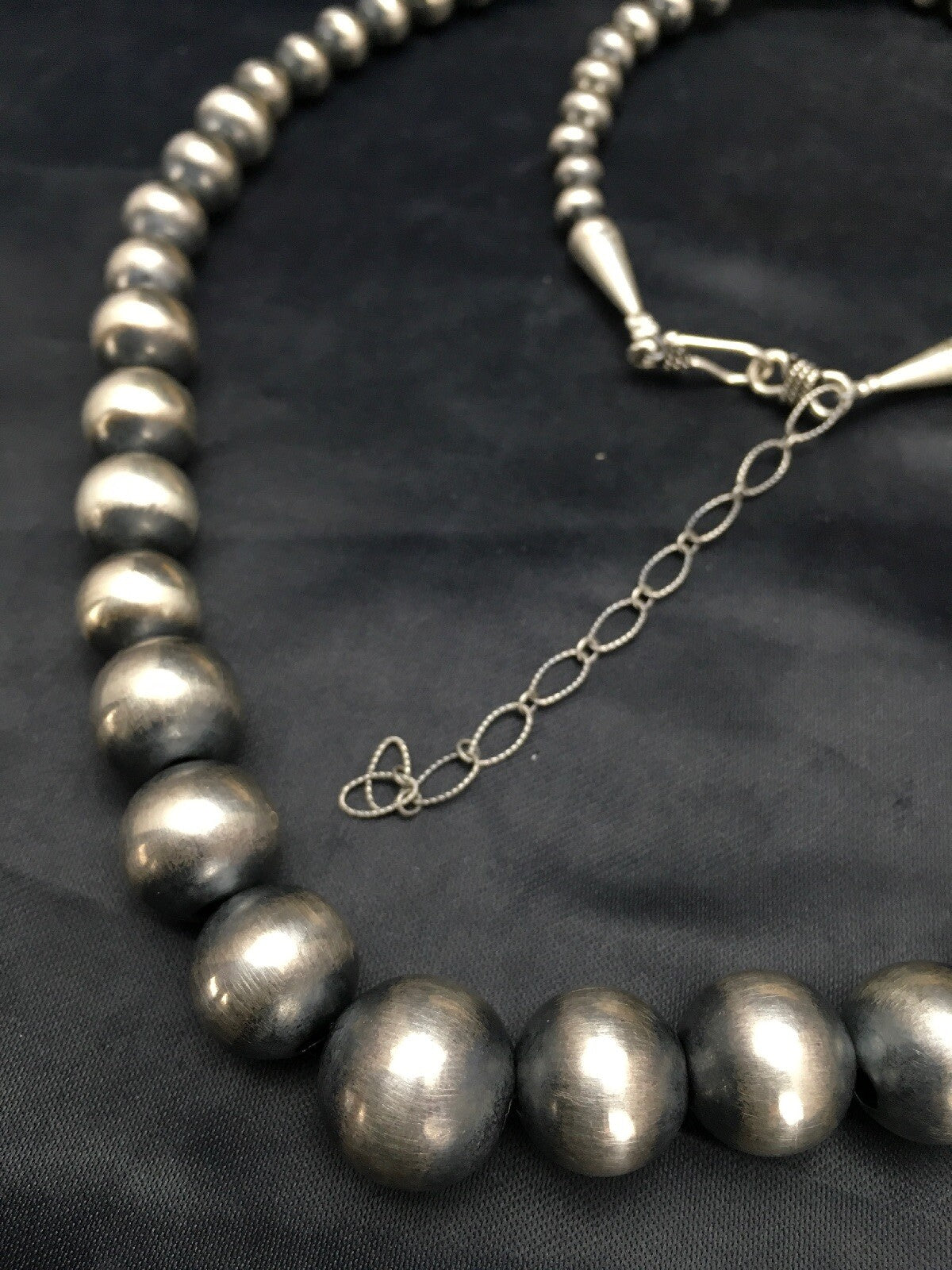 Navajo Pearls Graduated Sterling Silver Native American Bead Necklace 26” 92126