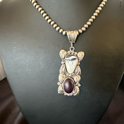 White Buffalo Turquoise  Purple Stone Pendant Navajo Sterling Silver 18036