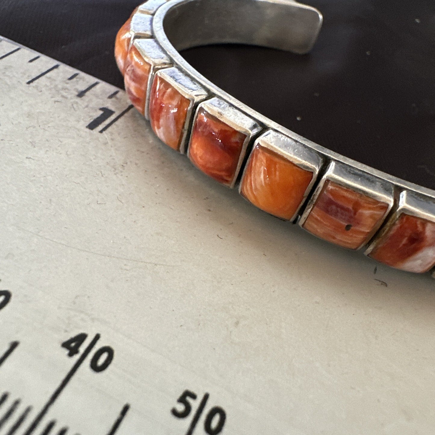 Womens Orange Red Spiny Oyster Southwestern Sterling Silver Cuff Bracelet 18376