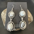 Women's Navajo White Buffalo Turquoise Dangle Earrings 2" | Sterling Silver | Authentic Native American Handmade | 19309