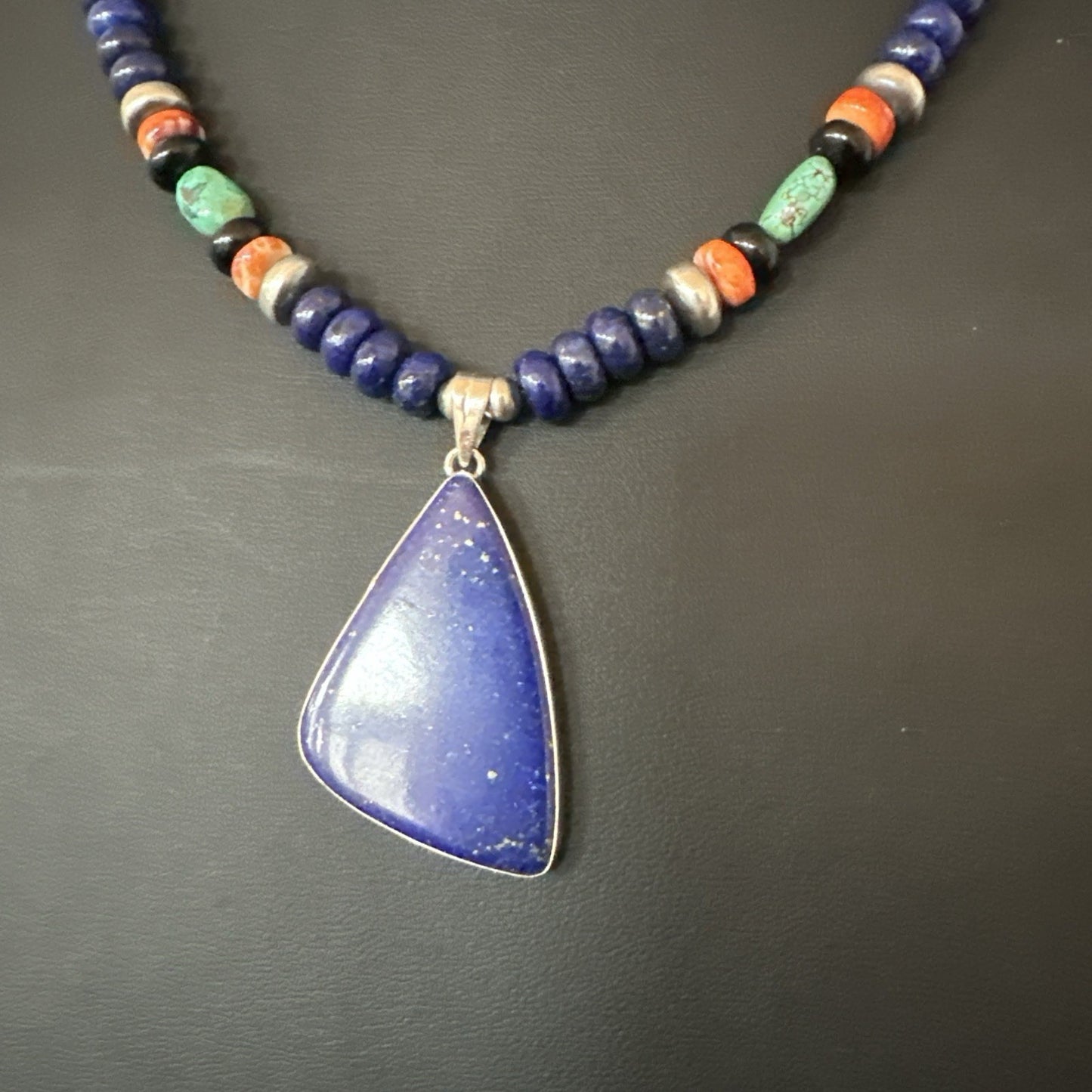 Lapis Turquoise Spiny Necklace Southwestern Sterling Silver Pendant 22” 19469