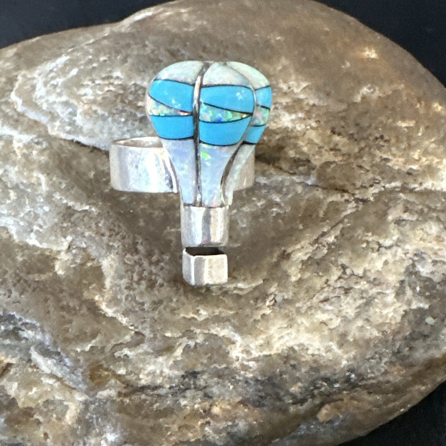 Navajo Balloon Blue Turquoise White Opal Inlay Band Ring Sz 6 18187