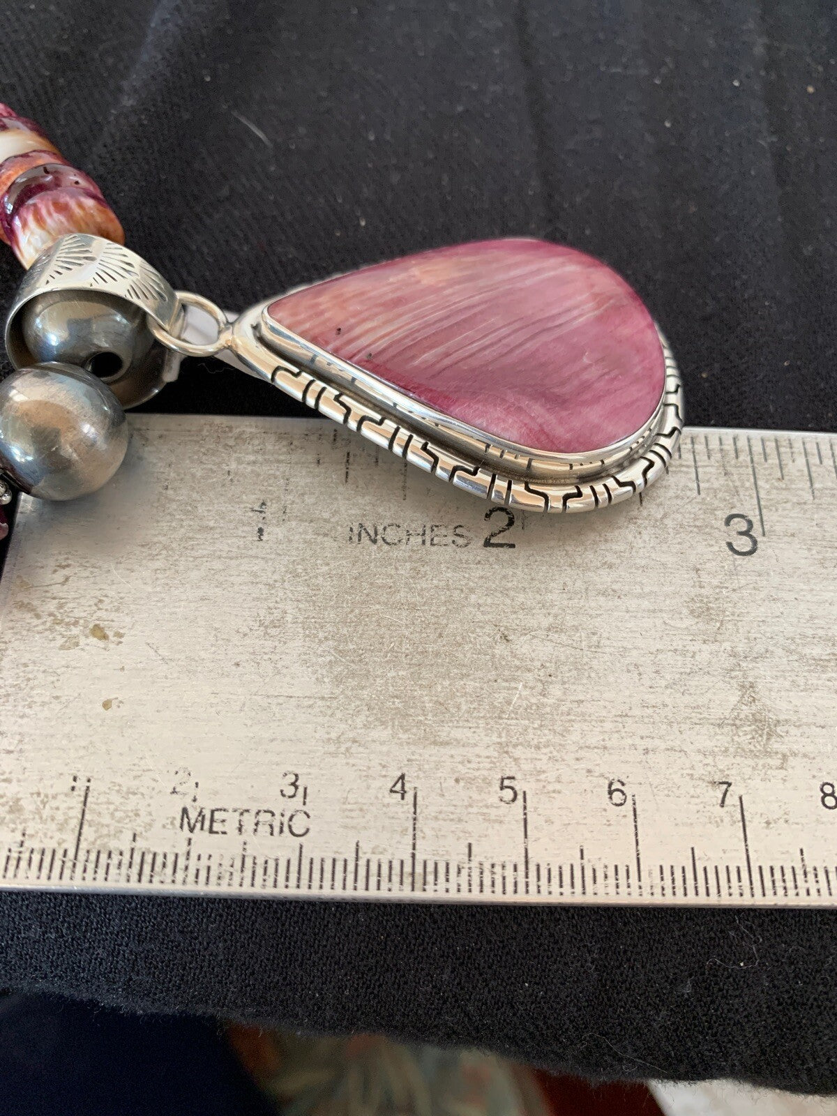 Purple Spiny Oyster Pendant Navajo Pearls Sterling Silver Necklace 04151