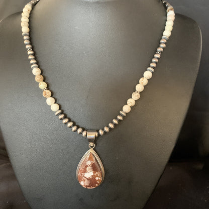 Wild Horse Turquoise Pendant Navajo Pearls Sterling Silver Necklace 20" 13864