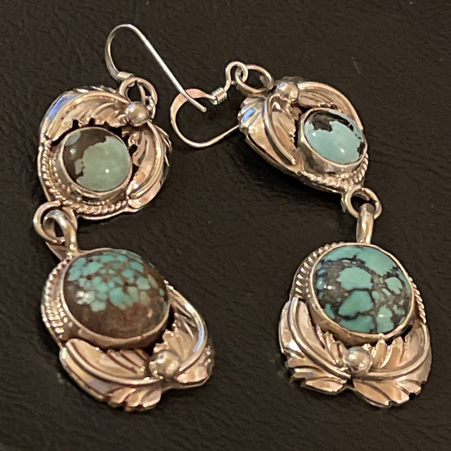 Womens Blue Spider Web Turquoise Navajo Sterling Silver Dangle Earrings 1238