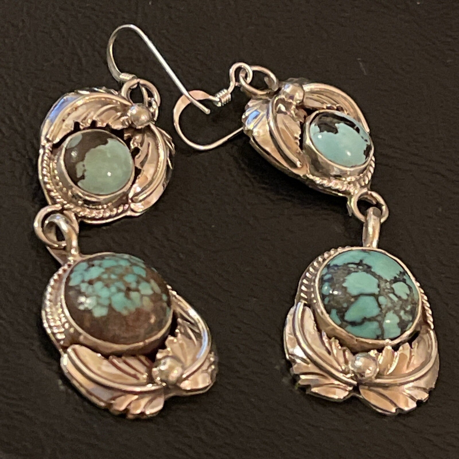 Womens Blue Spider Web Turquoise Navajo Sterling Silver Dangle Earrings 1238