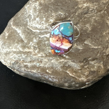 Blue Turquoise Spiny Oyster Southwestern Sterling Silver Ring Size 8 18440