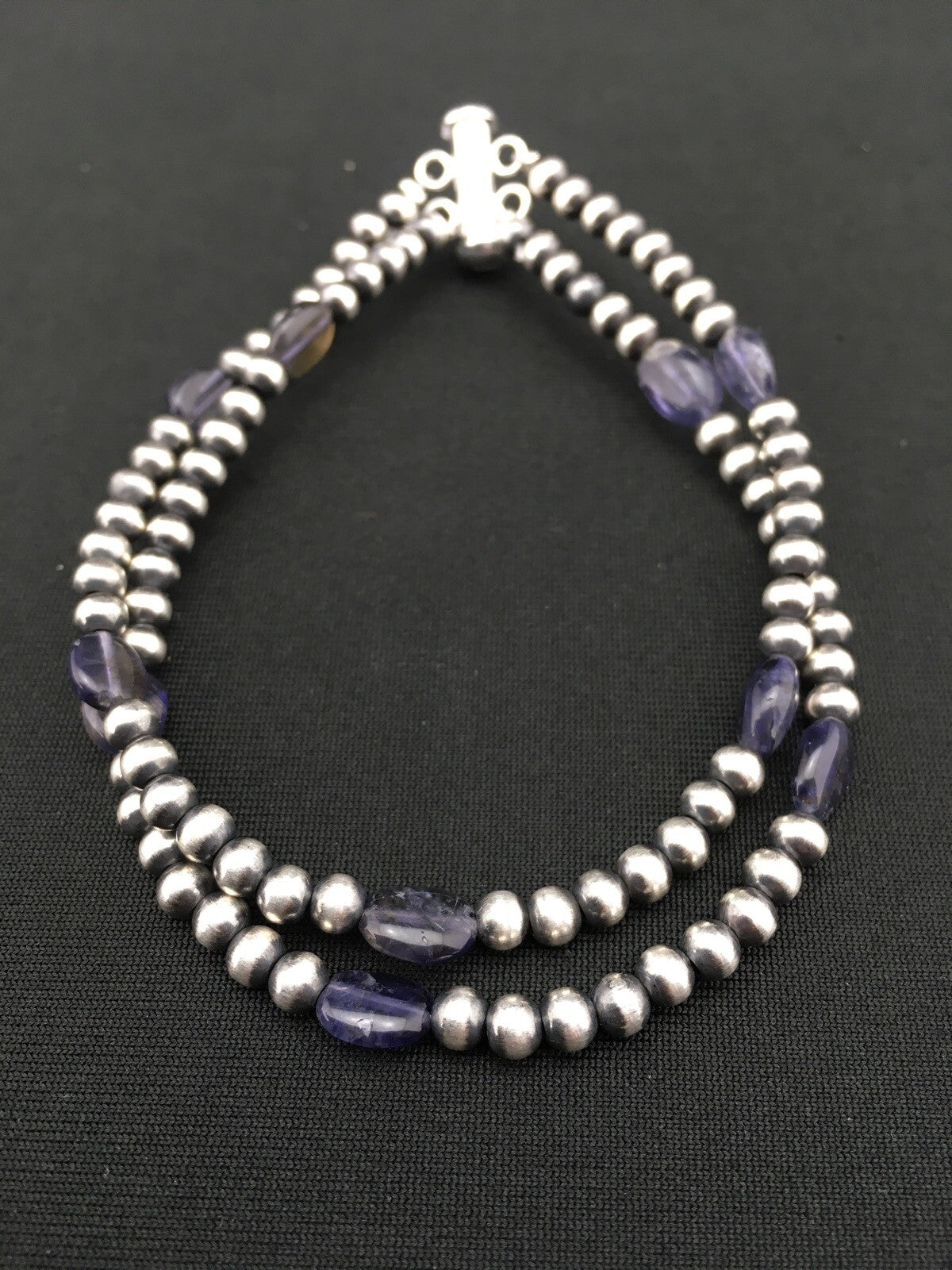 Navajo Sterling Silver Beads Labradorite Bead Bracelet 8" 01288