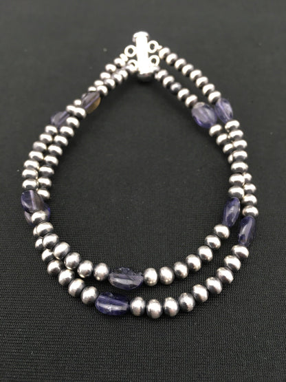 Navajo Sterling Silver Beads Labradorite Bead Bracelet 8" 01288