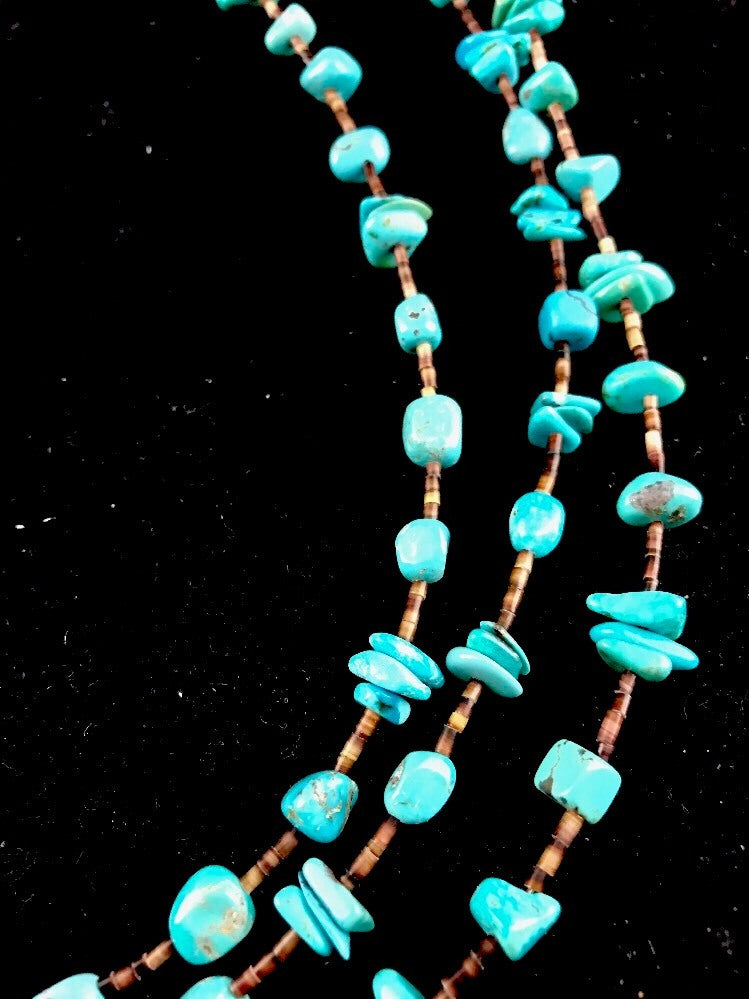 Native American Sterling Silver Nugget Turquoise Shell Necklace 3S 10088