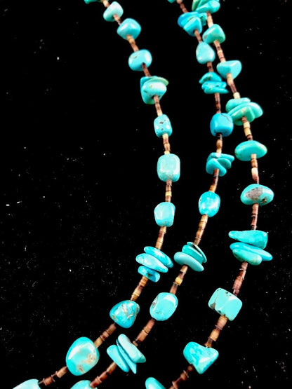 Native American Sterling Silver Nugget Turquoise Shell Necklace 3S 10088