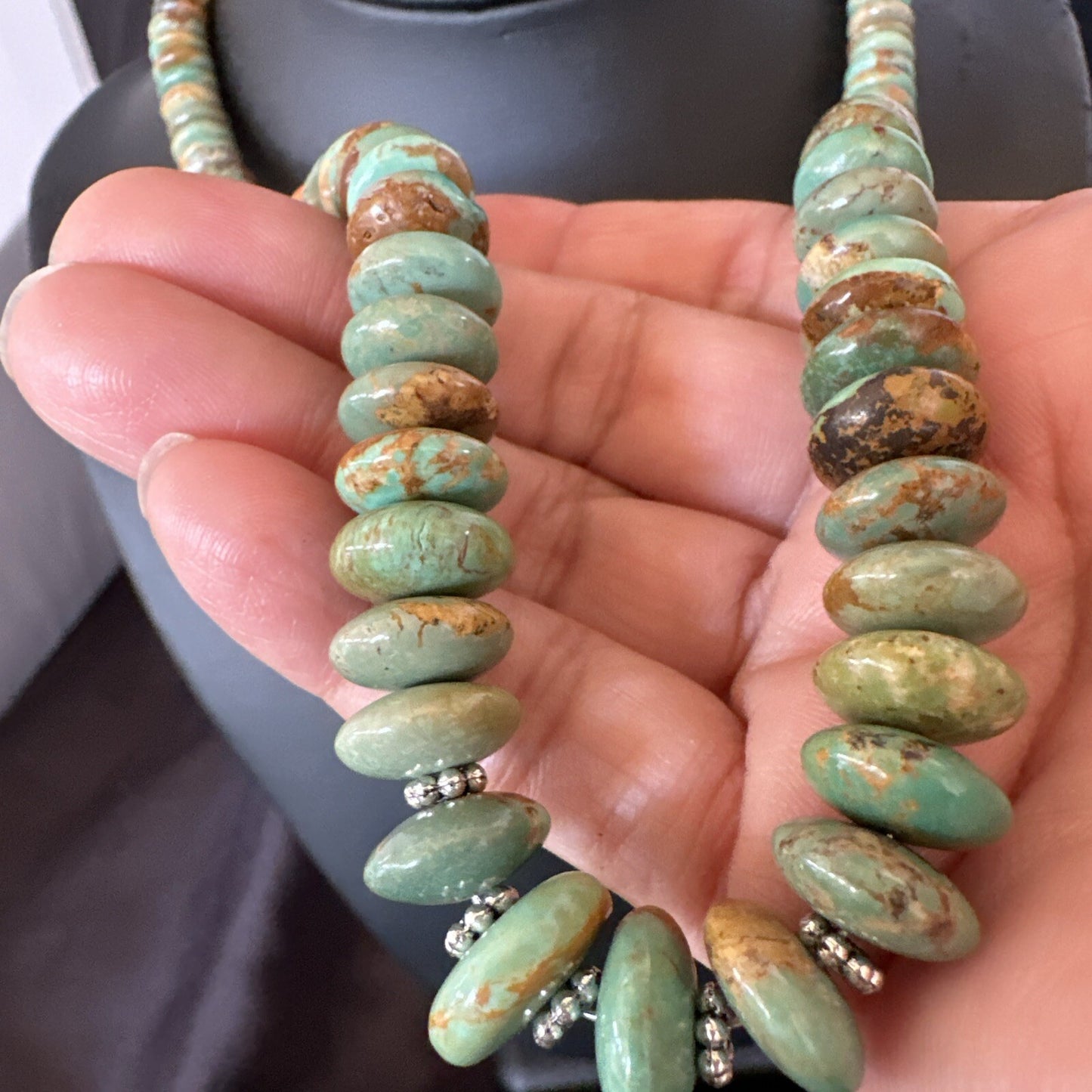 Green Turquoise Spiny Oyster Navajo Pearls Sterling Silver Necklace 18318