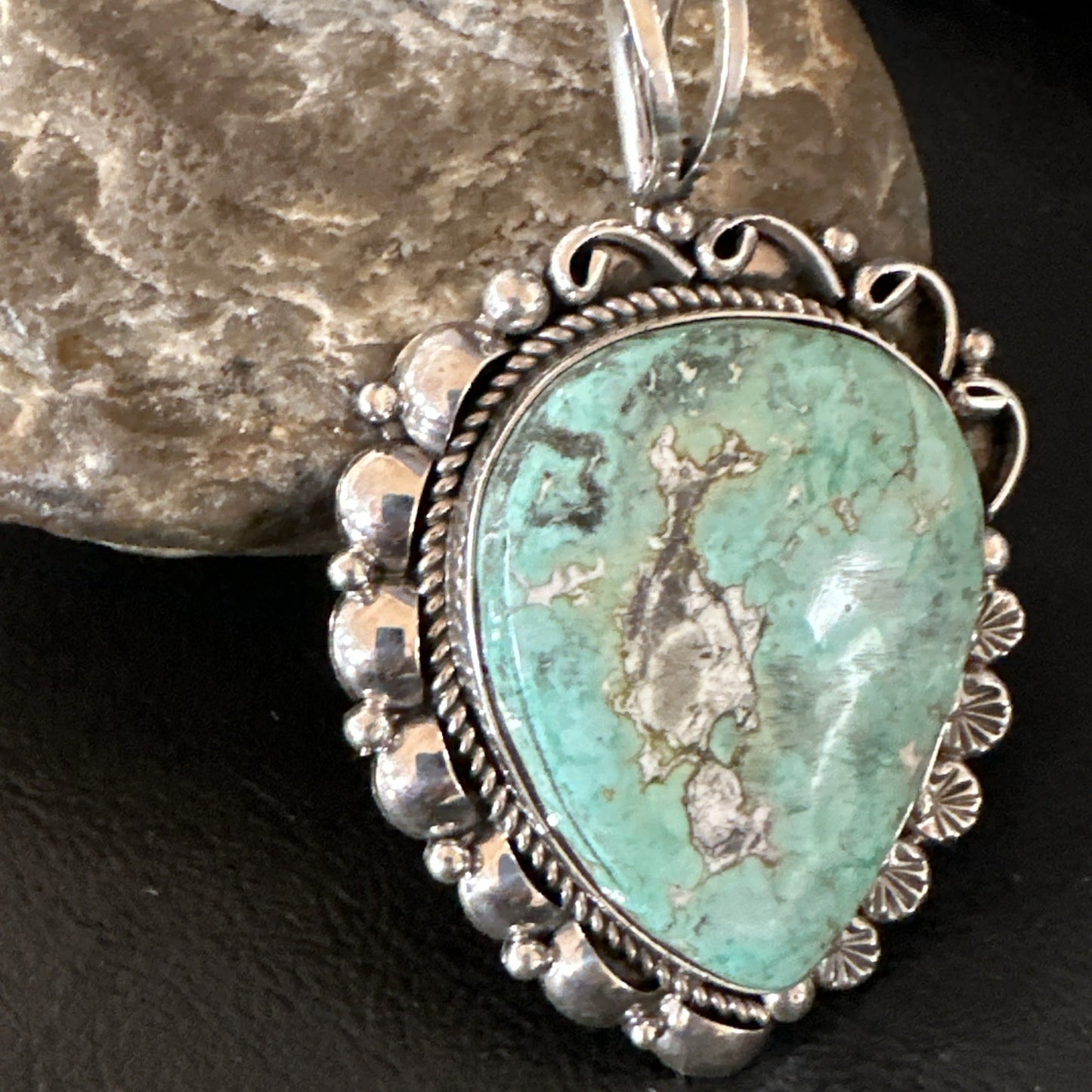 Men Women Green Royston Turquoise Pendant Navajo Sterling Yazzie 19521