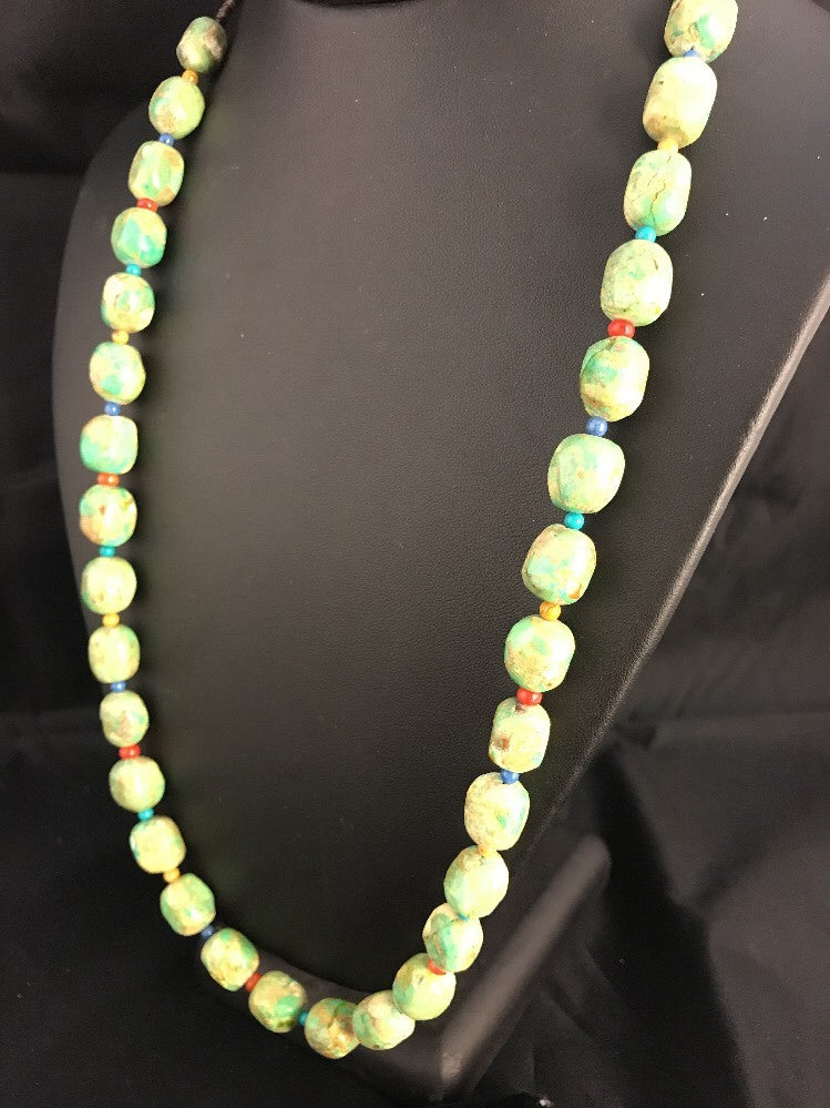 Native American Exquisite Sterling Silver Green Turquoise 24" Necklace 10070