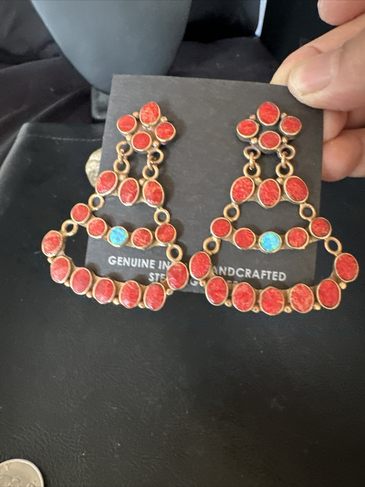 Womens Chandelier Opal Spiny Oyster Brass Dangle Earrings 14940