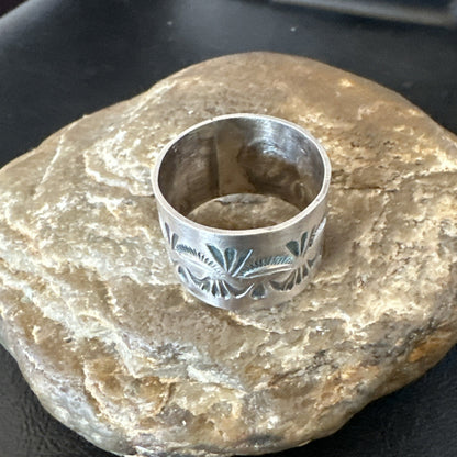 Mens Wedding Wide Band Navajo Stamped Sterling Silver Ring Size 12 19065