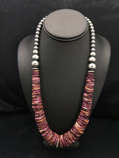 Purple Spiny Oyster Navajo Sterling Silver Beads Necklace 23" 02656